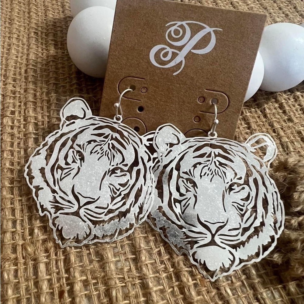 NEW Silver Tiger Earrings